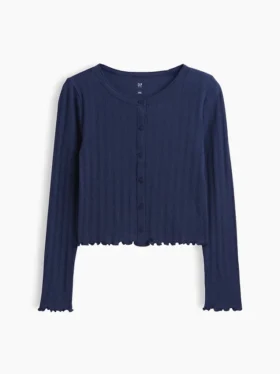 Strikket cardigan i pointelle-ribb til barn