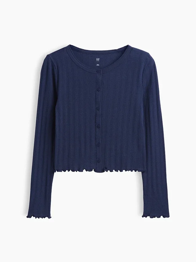 Strikket cardigan i pointelle-ribb til barn