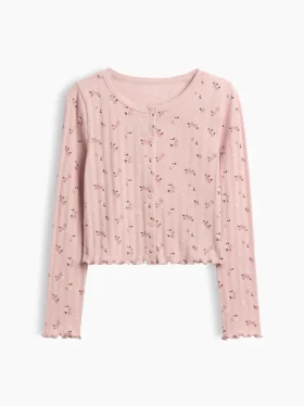 Strikket cardigan i pointelle-ribb til barn