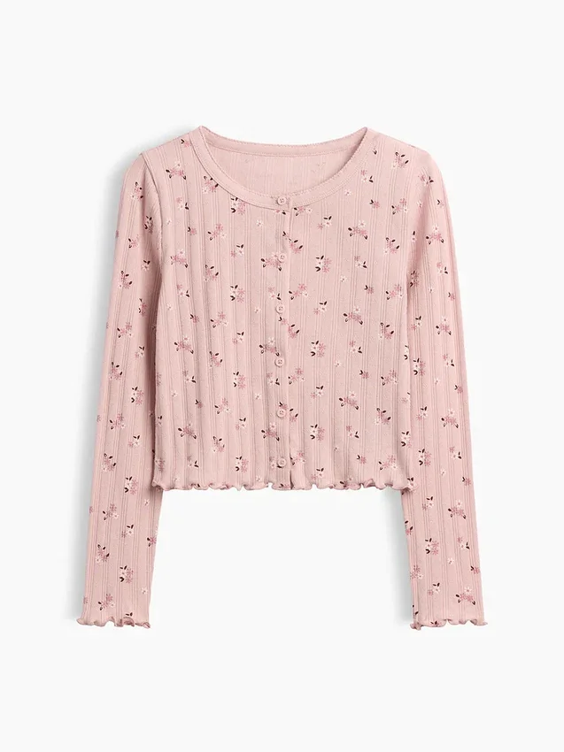 Strikket cardigan i pointelle-ribb til barn