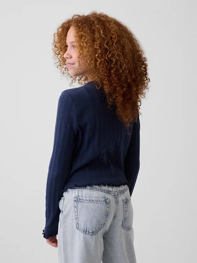 Strikket cardigan i pointelle-ribb til barn