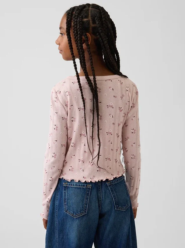 Strikket cardigan i pointelle-ribb til barn