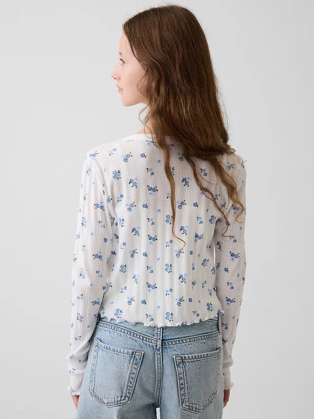 Strikket cardigan i pointelle-ribb til barn