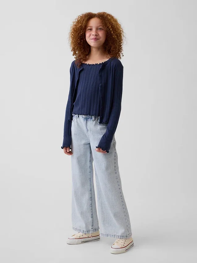 Strikket cardigan i pointelle-ribb til barn