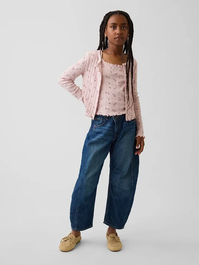 Strikket cardigan i pointelle-ribb til barn