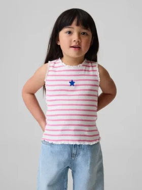 Stripet ribbet tank-top med grafisk motiv for Baby og Småbarn