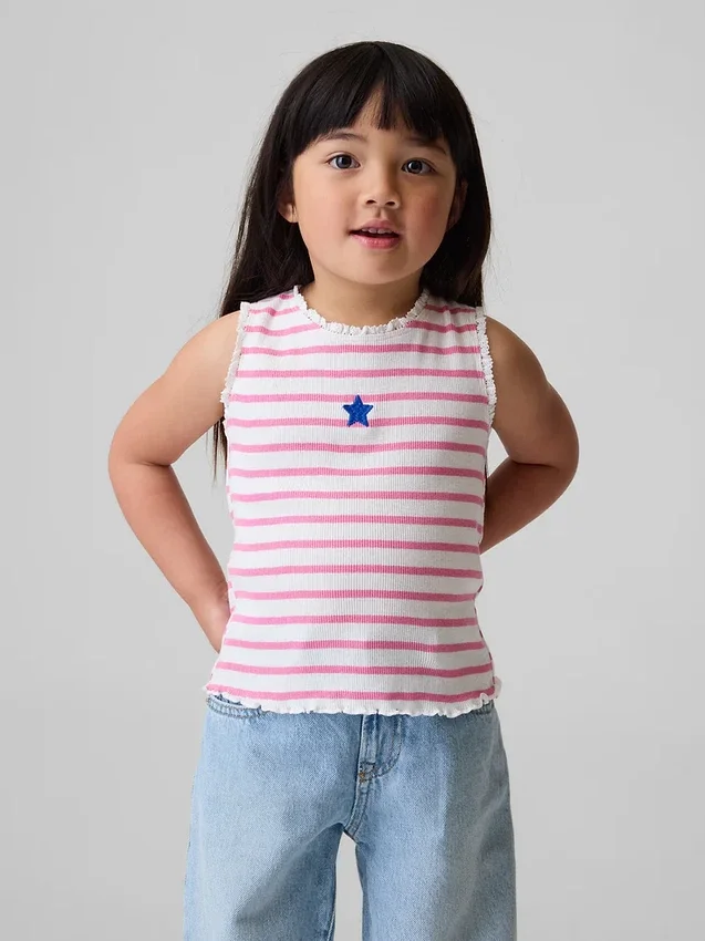 Stripet ribbet tank-top med grafisk motiv for Baby og Småbarn