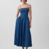Stroppeløs maxi-kjole i denim