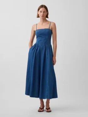 Stroppeløs maxi-kjole i denim