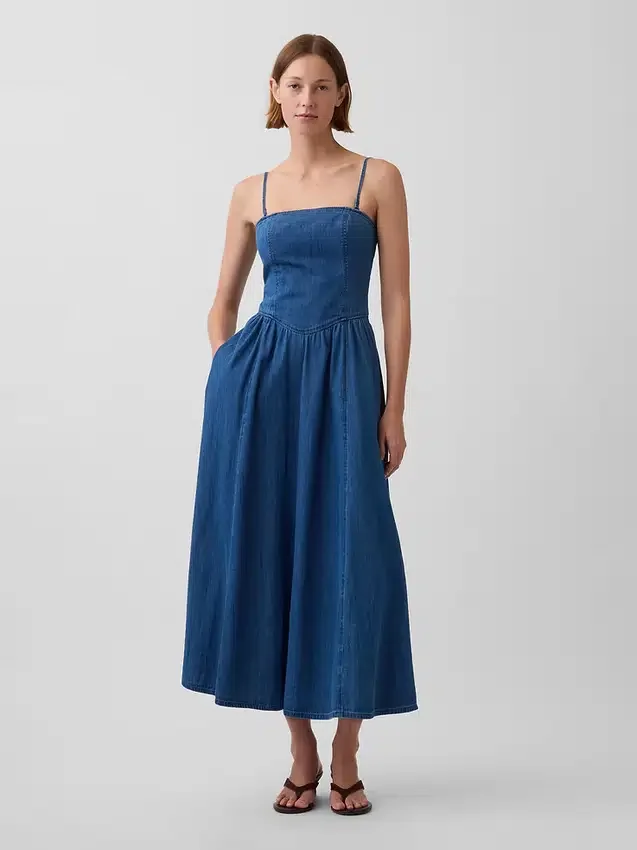 Stroppeløs maxi-kjole i denim