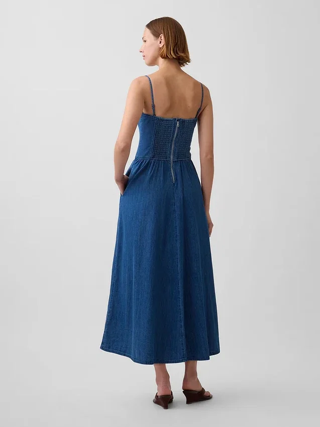 Stroppeløs maxi-kjole i denim