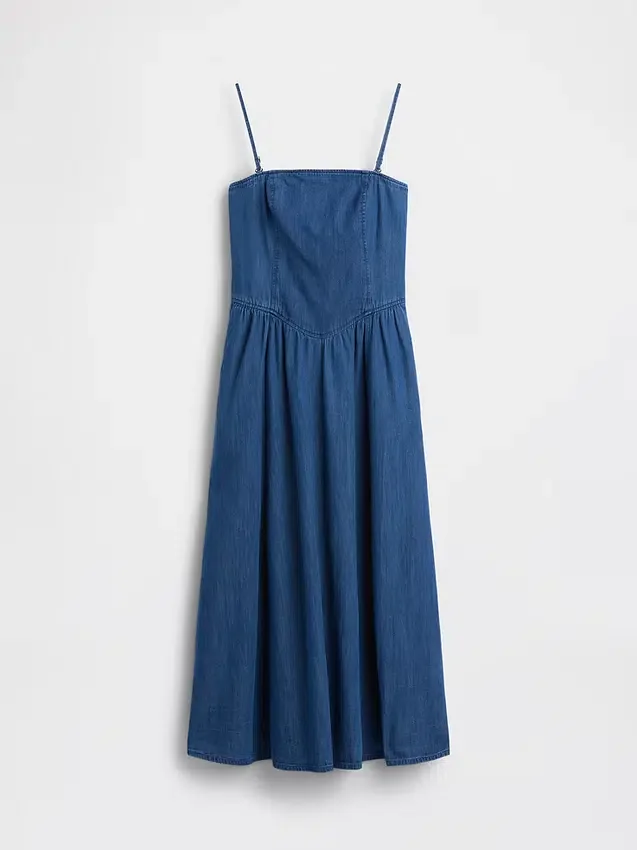 Stroppeløs maxi-kjole i denim