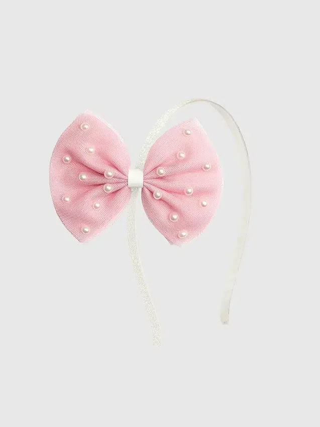 Sweet Wink Pretty Pearl Tulle Bow-hårbånd