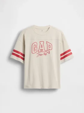 T-skjorte for barn i tykk bomullsjersey med oversized passform og logo på sømmen