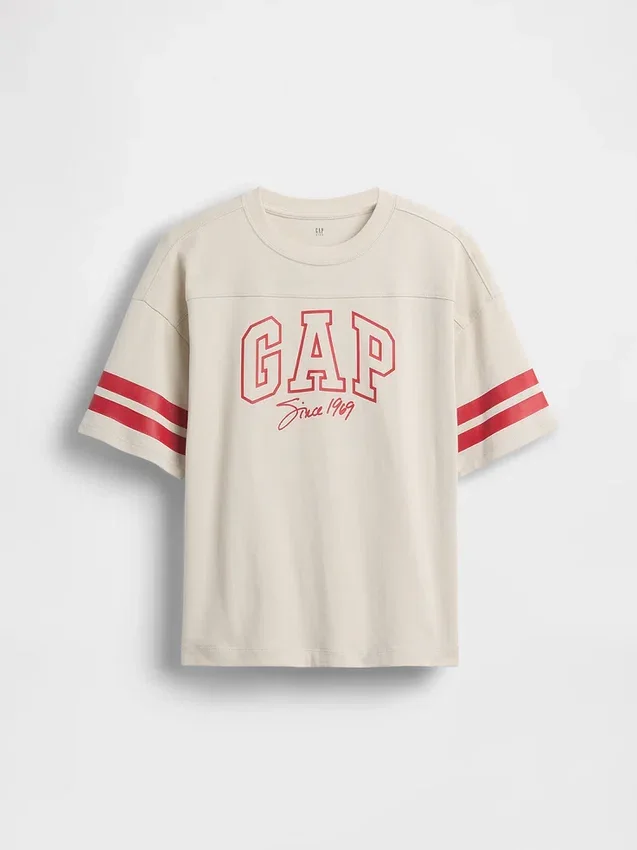 T-skjorte for barn i tykk bomullsjersey med oversized passform og logo på sømmen