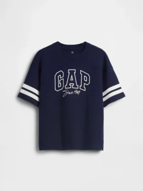 T-skjorte for barn i tykk bomullsjersey med oversized passform og logo på sømmen