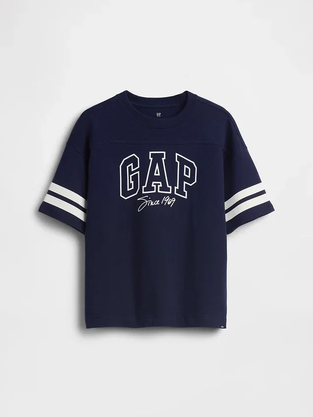 T-skjorte for barn i tykk bomullsjersey med oversized passform og logo på sømmen