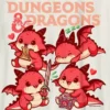 T-skjorte for barn med «Dungeons & Dragons»-chibi-motiv