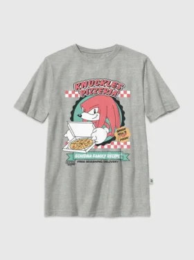 T-skjorte for barn med «Sonic the Hedgehog: Knuckles Pizza»-motiv