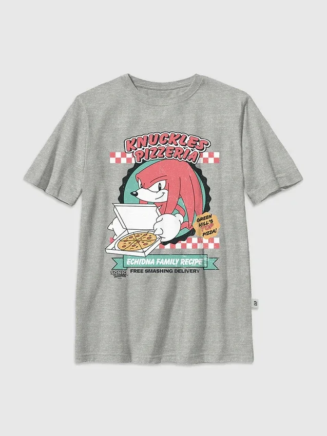 T-skjorte for barn med «Sonic the Hedgehog: Knuckles Pizza»-motiv