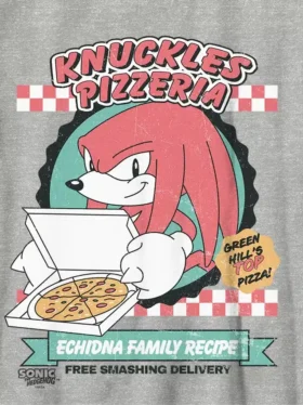 T-skjorte for barn med «Sonic the Hedgehog: Knuckles Pizza»-motiv