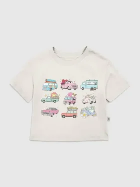 T-skjorte med grafisk trykk for småbarn: «Trucks and Cars»