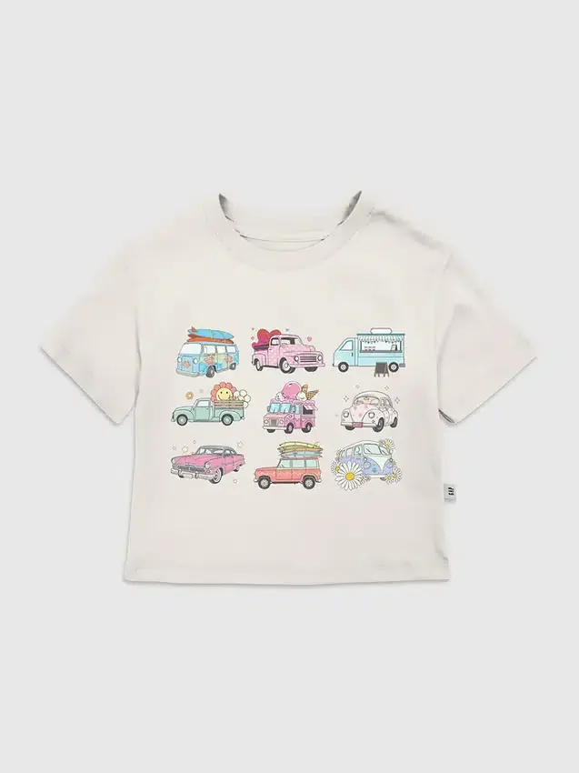 T-skjorte med grafisk trykk for småbarn: «Trucks and Cars»