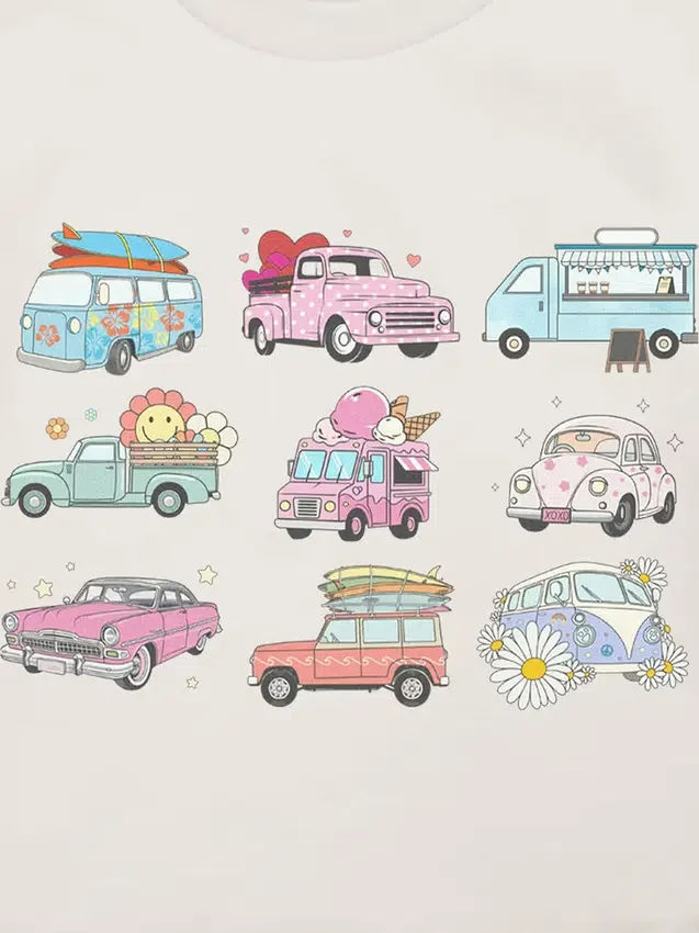 T-skjorte med grafisk trykk for småbarn: «Trucks and Cars»
