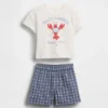 T-skjorte med hummermotiv og rutete shorts
