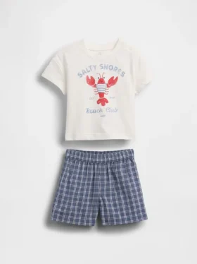 T-skjorte med hummermotiv og rutete shorts
