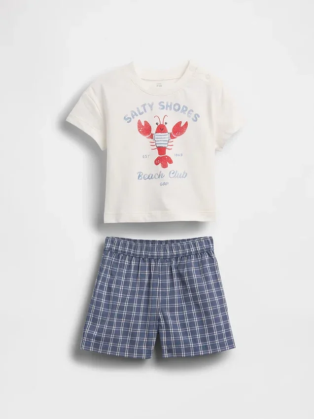 T-skjorte med hummermotiv og rutete shorts