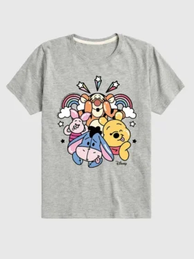T-skjorte med kort erme og grafisk trykk: Winnie the Pooh og vennene – regnbue og stjerner