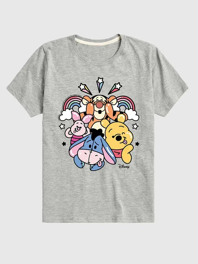 T-skjorte med kort erme og grafisk trykk: Winnie the Pooh og vennene – regnbue og stjerner
