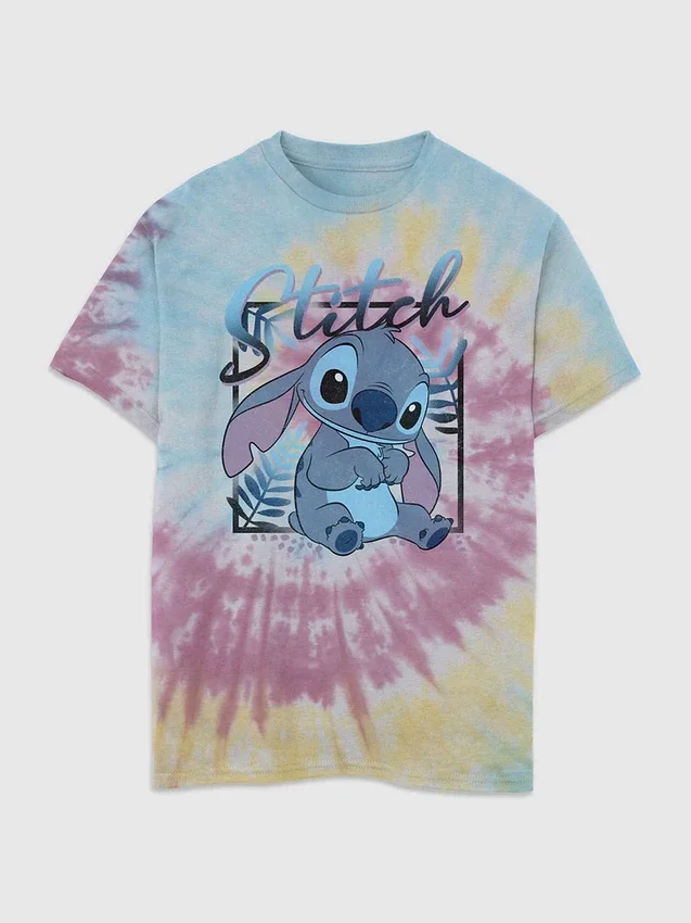 T-skjorte med «Lilo og Stitch»-trykk i tie-dye-stil for barn