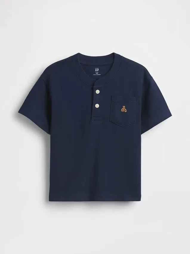 T-skjorte med lomme og henley-krage for Baby og Småbarn
