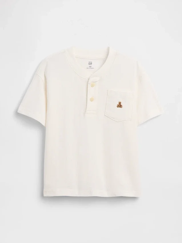 T-skjorte med lomme og henley-krage for Baby og Småbarn