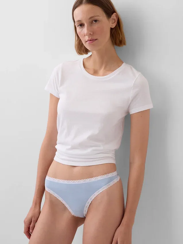 Tanga i økologisk stretchbomull med blonder