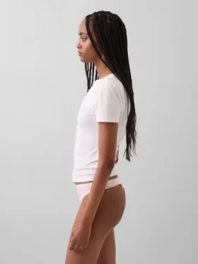 Tanga i økologisk stretchbomull med blonder