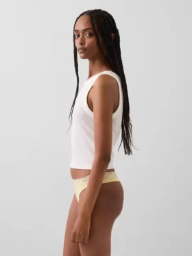 Tanga i økologisk stretchbomull med blonder