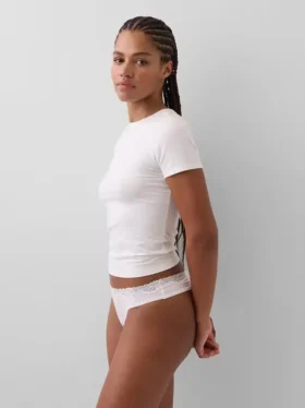 Tanga i økologisk stretchbomull med blonder