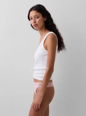 Tanga i økologisk stretchbomull med blonder