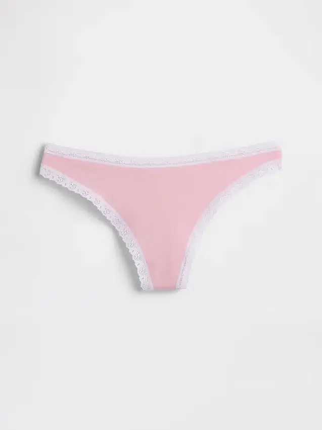 Tanga i økologisk stretchbomull med blonder