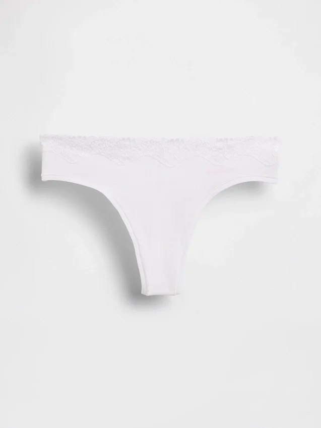Tanga i økologisk stretchbomull med blonder