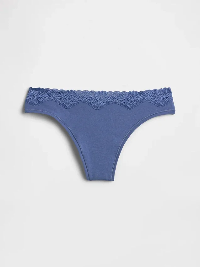 Tanga i økologisk stretchbomull med blonder