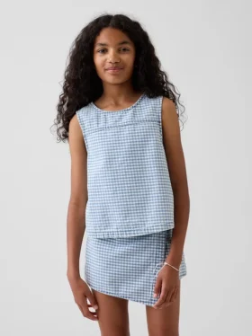 Tank-top i gingham-denim til barn