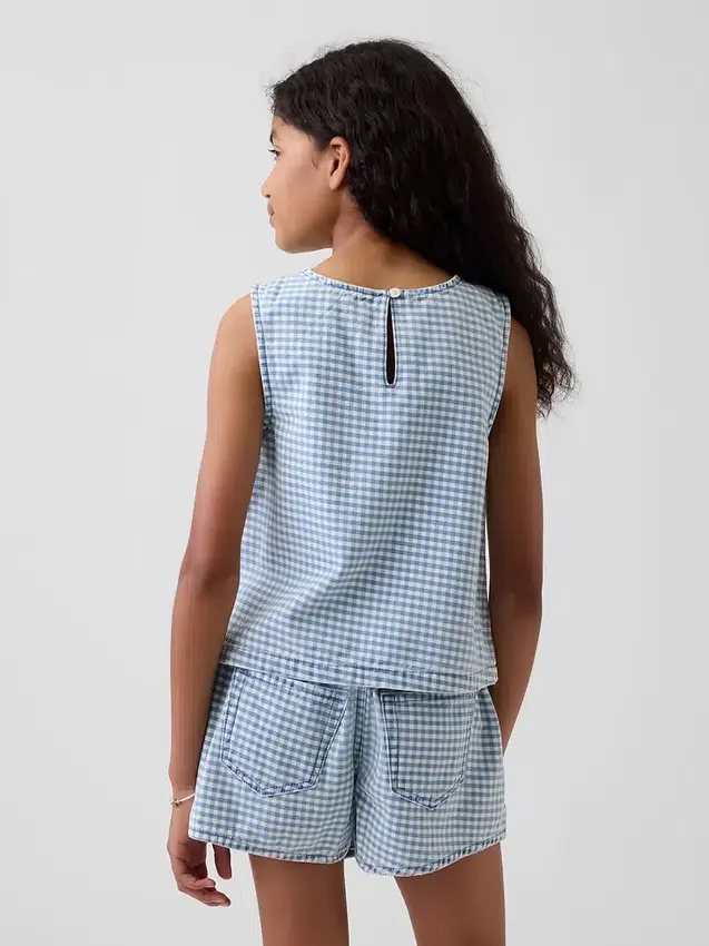 Tank-top i gingham-denim til barn