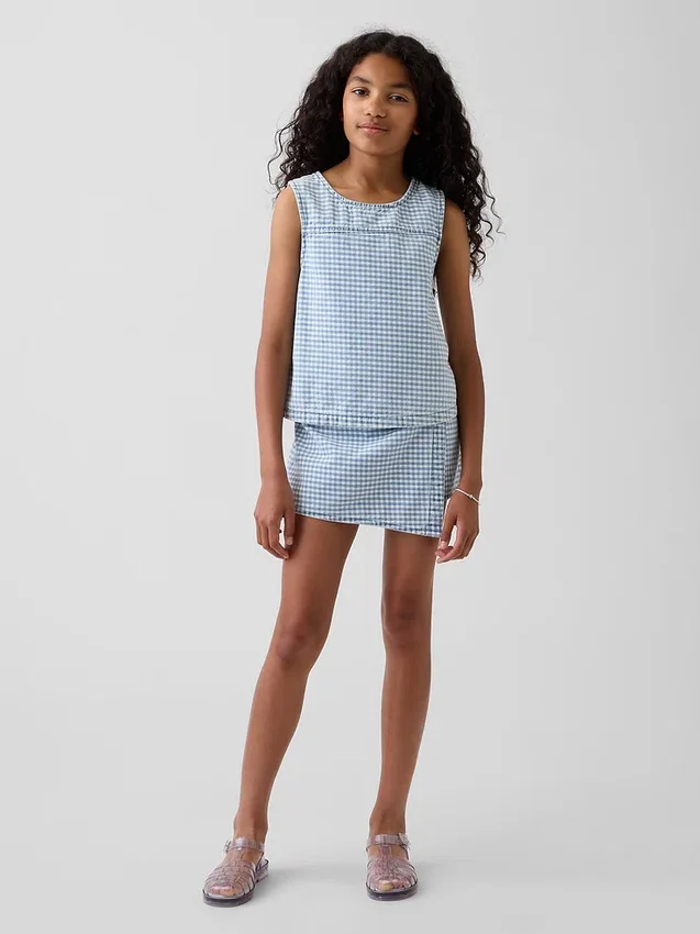 Tank-top i gingham-denim til barn