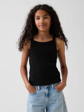 Tank-top med ribbestrikk og firkantet hals til barn