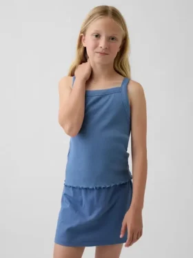 Tank-top med ribbestrikk og firkantet hals til barn