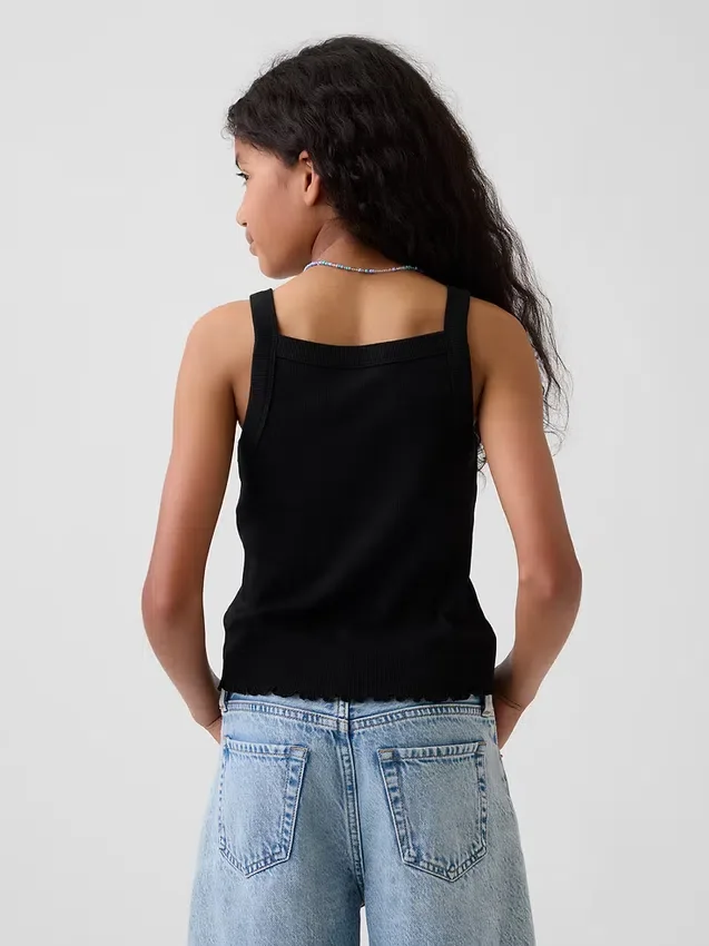 Tank-top med ribbestrikk og firkantet hals til barn